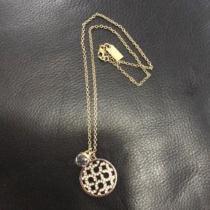 Coach Gold Filigree Logo Zirconia Pendant Necklace with Crystal Accent